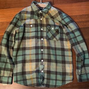 Volcom Workwear Vintage Flannel Green and Black Plaid Button Down Shirt